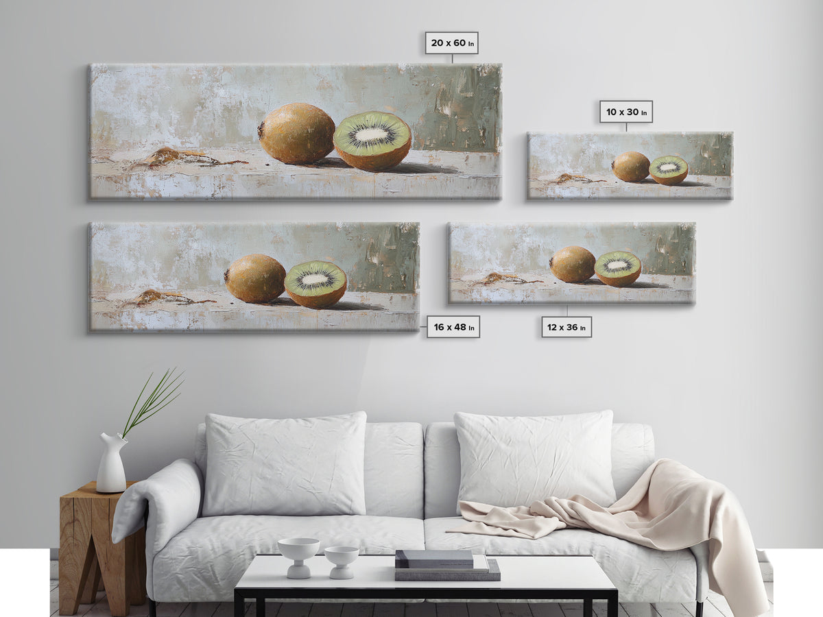 Whole And Sliced Kiwi Fruit Still Life Canvas Print, Kitchen Wall Art, Foodie Wall Decor, Farmhouse Dining Room Gift For Her