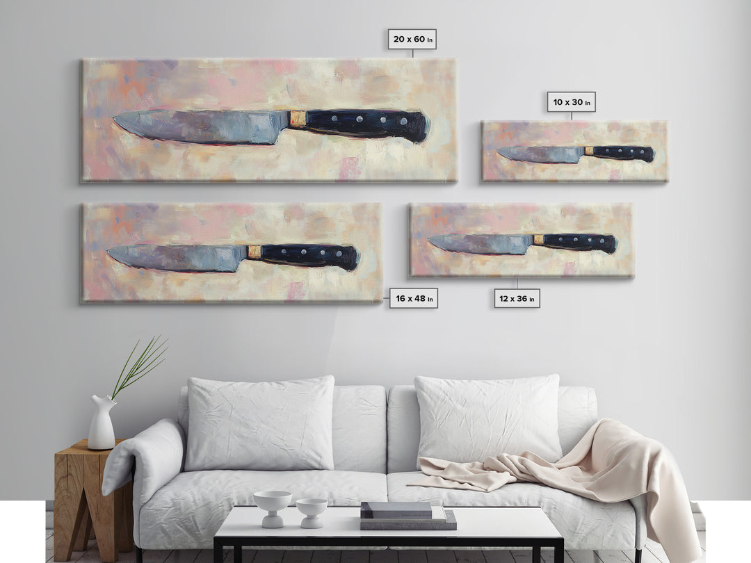 Chef Knife On Soft Pastel Background Wall Art, Modern Kitchen Canvas Print, Culinary Decor, Gift For Chef, Foodie Home Decor