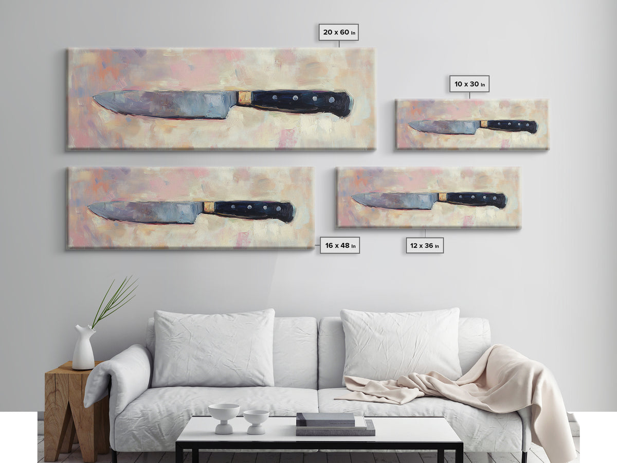 Chef Knife On Soft Pastel Background Wall Art, Modern Kitchen Canvas Print, Culinary Decor, Gift For Chef, Foodie Home Decor