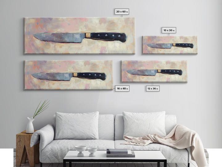 Chef Knife On Soft Pastel Background Wall Art, Modern Kitchen Canvas Print, Culinary Decor, Gift For Chef, Foodie Home Decor