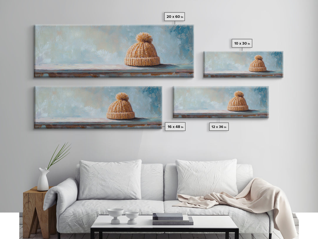 Orange Knit Beanie Still Life Wall Art, Cozy Winter Canvas Wall Decor, Rustic Home Decor, Above Bed Art, Housewarming Gift