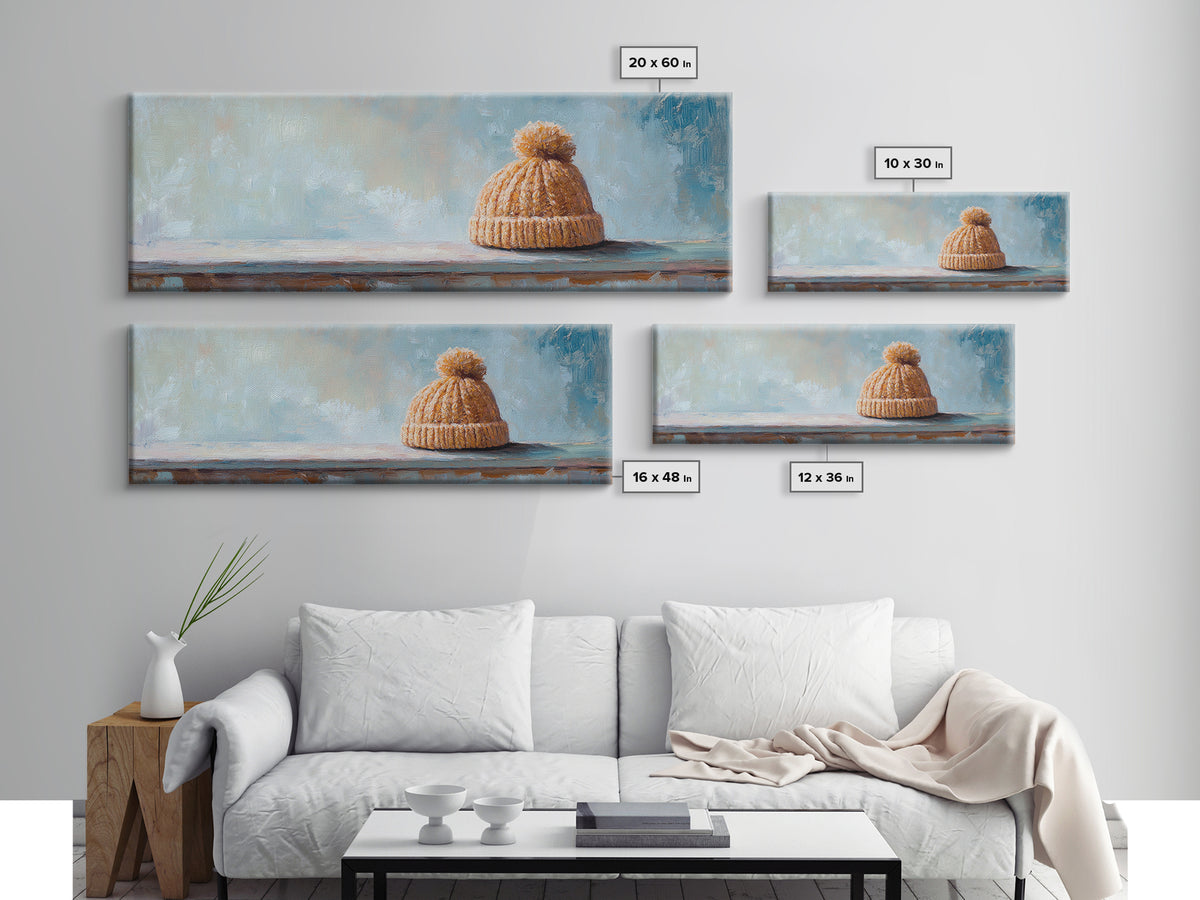 Orange Knit Beanie Still Life Wall Art, Cozy Winter Canvas Wall Decor, Rustic Home Decor, Above Bed Art, Housewarming Gift