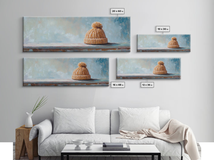 Orange Knit Beanie Still Life Wall Art, Cozy Winter Canvas Wall Decor, Rustic Home Decor, Above Bed Art, Housewarming Gift