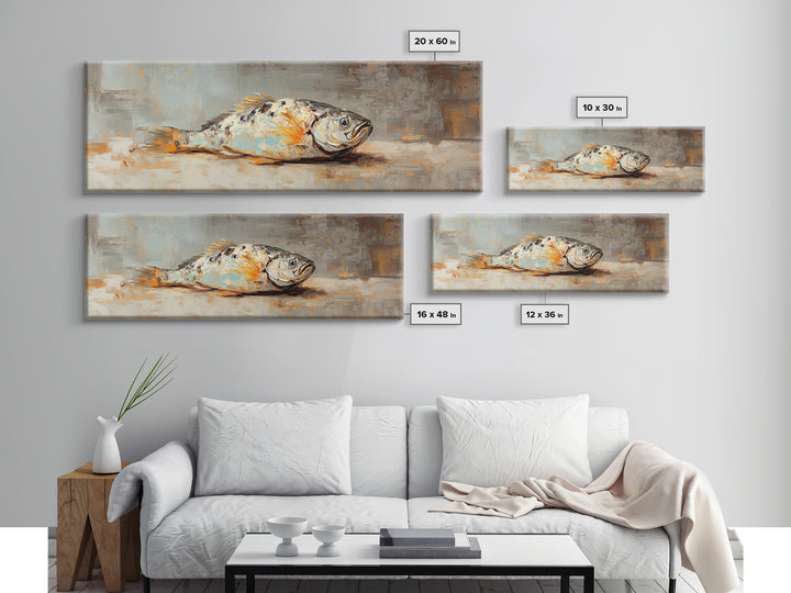 Textured Fish Still Life Wall Art, Coastal Canvas Print, Kitchen Wall Decor, Nautical Home Decor, Seafood Art, Gift For Him