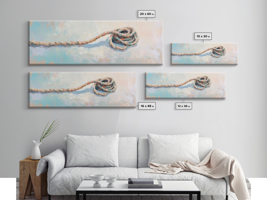 Coiled Rope And Knot Still Life Canvas Print, Nautical Wall Art, Coastal Wall Decor, Rustic Beach House Decor, Gift For Him