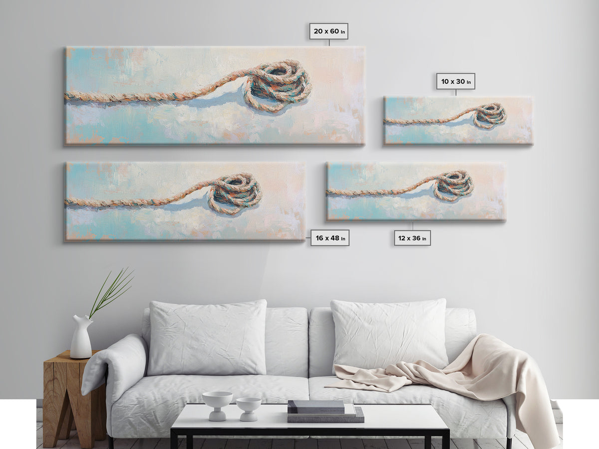Coiled Rope And Knot Still Life Canvas Print, Nautical Wall Art, Coastal Wall Decor, Rustic Beach House Decor, Gift For Him
