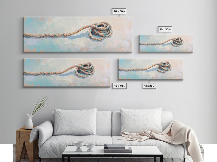 Coiled Rope And Knot Still Life Canvas Print, Nautical Wall Art, Coastal Wall Decor, Rustic Beach House Decor, Gift For Him
