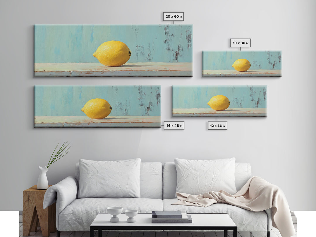 Bright Yellow Lemon Still Life Canvas Print, Minimalist Kitchen Wall Art, Fruit Art Print, Mediterranean Decor, Foodie Gift