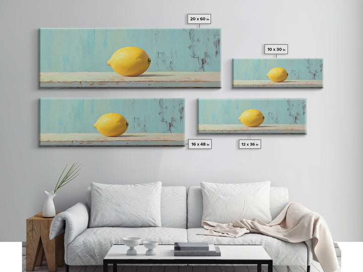 Bright Yellow Lemon Still Life Canvas Print, Minimalist Kitchen Wall Art, Fruit Art Print, Mediterranean Decor, Foodie Gift