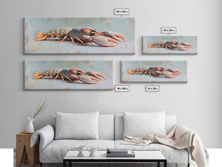 Realistic Lobster On Blue Table Canvas Print, Coastal Kitchen Wall Art, Seafood Decor, Nautical Home Decor, Beach House Gift