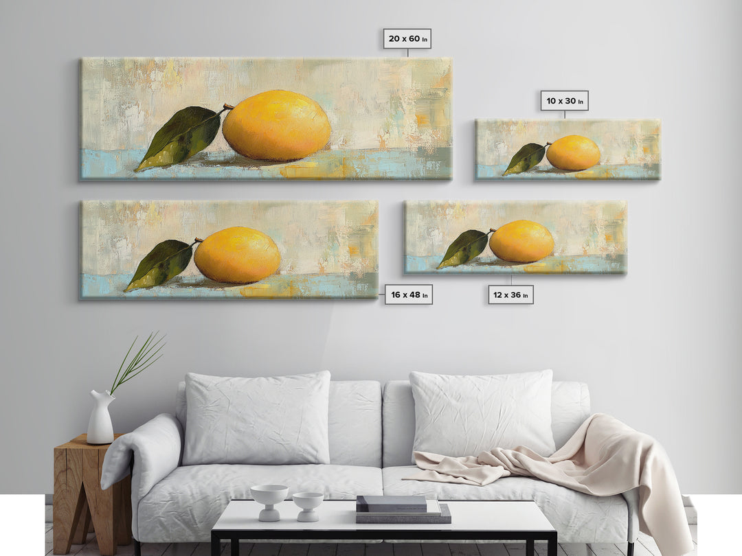 Single Yellow Lemon Still Life Canvas Print, Rustic Kitchen Wall Art, Fruit Art Print, Mediterranean Decor, Housewarming Gift