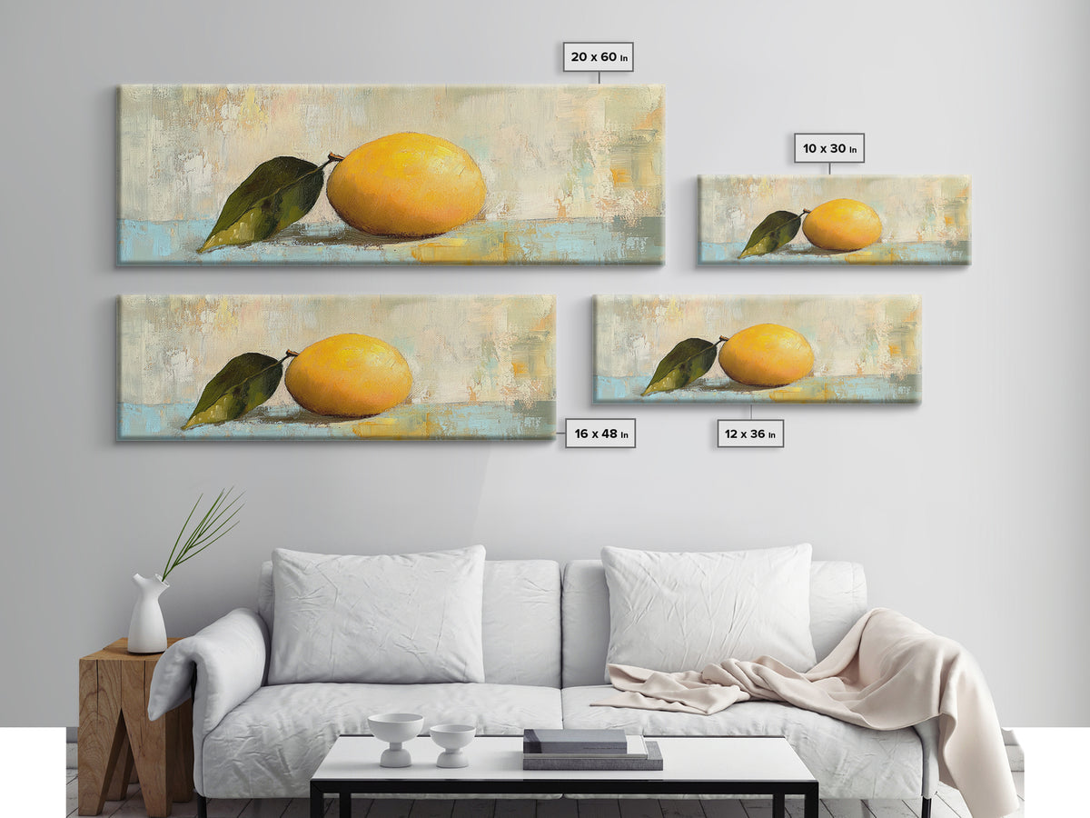 Single Yellow Lemon Still Life Canvas Print, Rustic Kitchen Wall Art, Fruit Art Print, Mediterranean Decor, Housewarming Gift