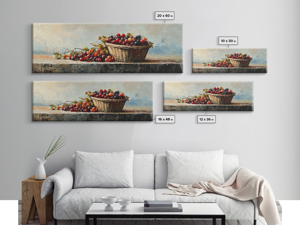 Basket Of Red Cherries Still Life Wall Art, Rustic Kitchen Decor, Fruit Painting Print, Farmhouse Dining Room Wall Decor