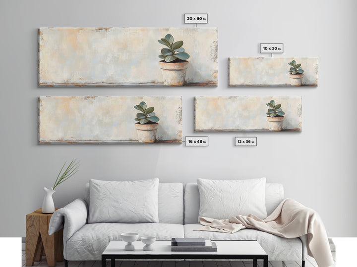 Small Potted Succulent Still Life Wall Art, Botanical Home Decor, Minimalist Plant Print, Rustic Farmhouse Canvas Art Gift