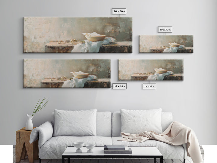 White Bowl Still Life On Linen Canvas Print, Minimalist Kitchen Wall Art, Neutral Wabi Sabi Decor, Calm Dining Room Print