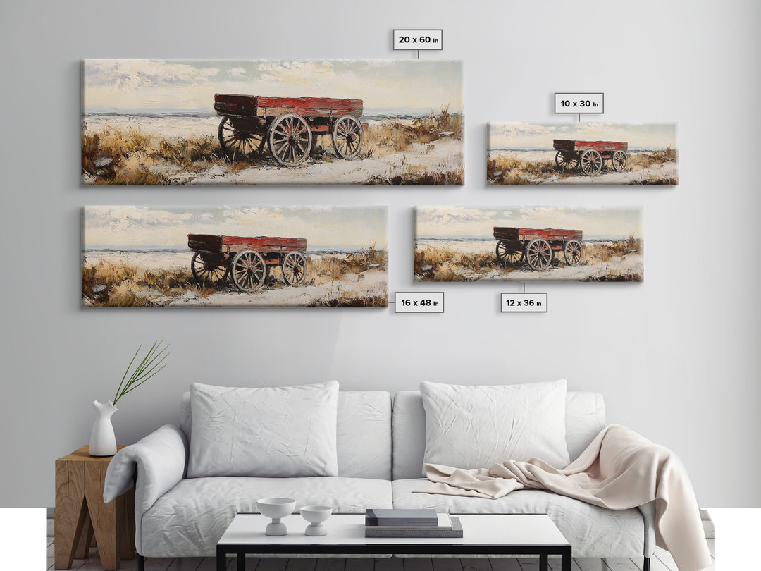 Red Farm Wagon In Snow Wall Art, Rustic Landscape Canvas Print, Farmhouse Decor, Country Winter Art, Cozy Home Decor Gift