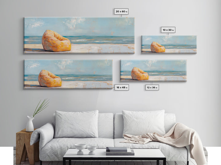 Orange Beach Chair By Ocean Wall Art, Coastal Canvas Print, Beach House Decor, Summer Seascape, Relaxing Bedroom Decor Gift