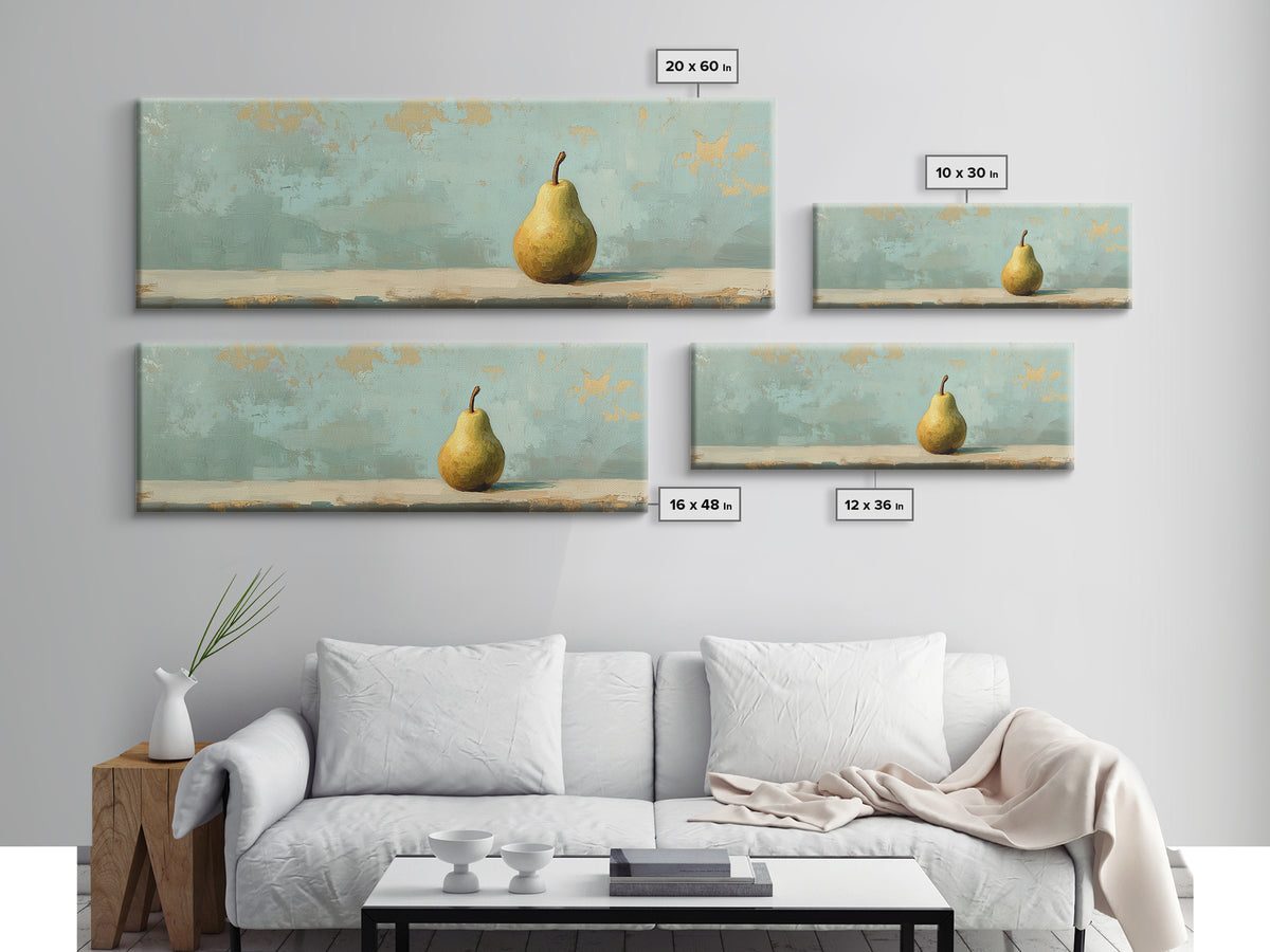 Golden Pear Still Life On Soft Teal Wall Art, Rustic Kitchen Decor, Farmhouse Dining Room Print, Housewarming Gift, Modern Home Decor