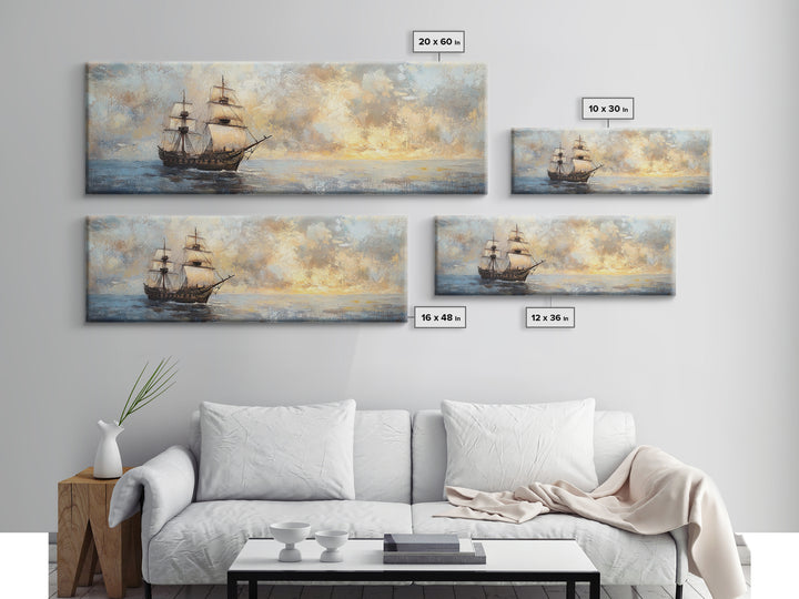 Tall Sailing Ship At Sunset Canvas Print, Nautical Wall Art, Coastal Seascape Art, Ocean Painting, Beach House Decor, Gift