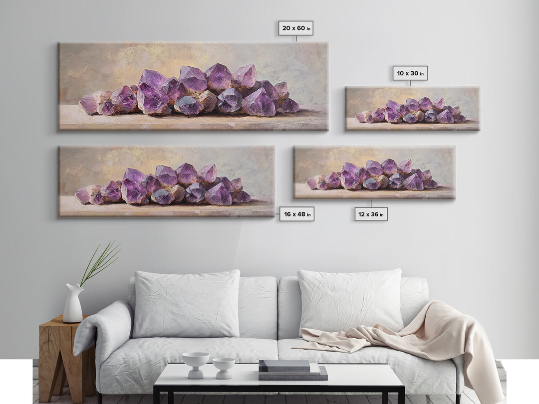 Purple Amethyst Crystal Cluster Canvas Print, Geode Wall Art, Spiritual Decor, Reiki Healing Gift, Modern Home Decor, Living Room Decor