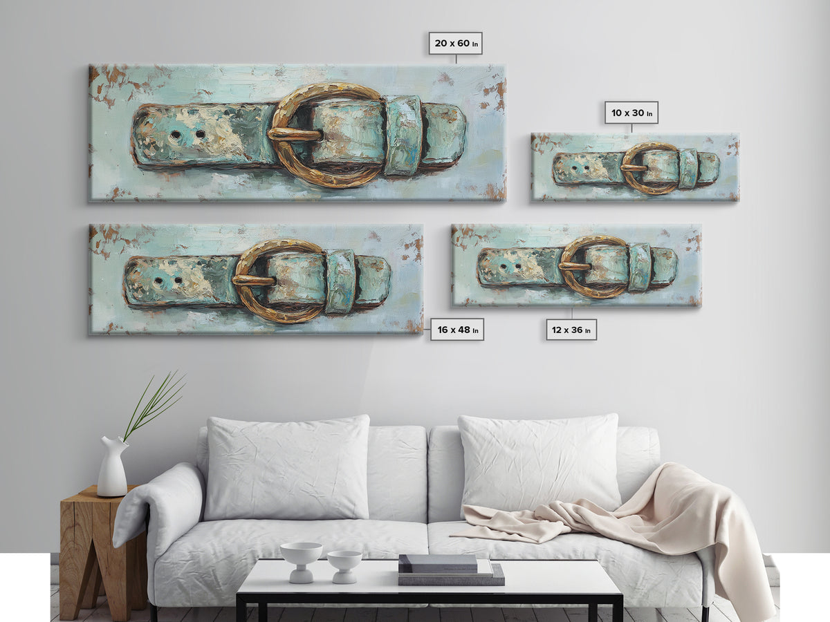 Weathered Turquoise Belt Buckle Wall Art, Western Cowboy Canvas Print, Rustic Farmhouse Decor, Man Cave And Entryway Decor