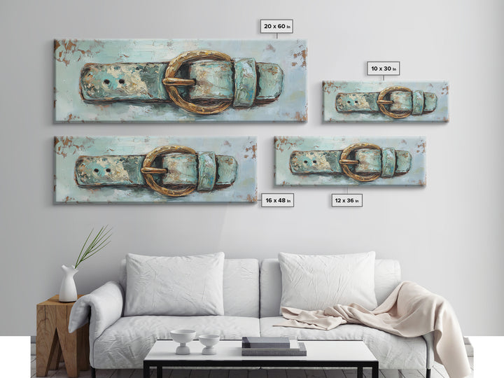 Weathered Turquoise Belt Buckle Wall Art, Western Cowboy Canvas Print, Rustic Farmhouse Decor, Man Cave And Entryway Decor