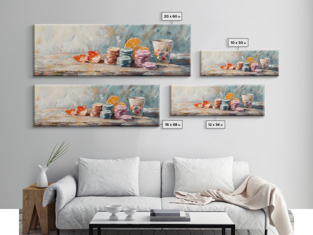 Pastel Macarons And Citrus Still Life Canvas Print, Kitchen Wall Art, French Patisserie Decor, Bakery Gift For Her, Cute Kitchen Decor