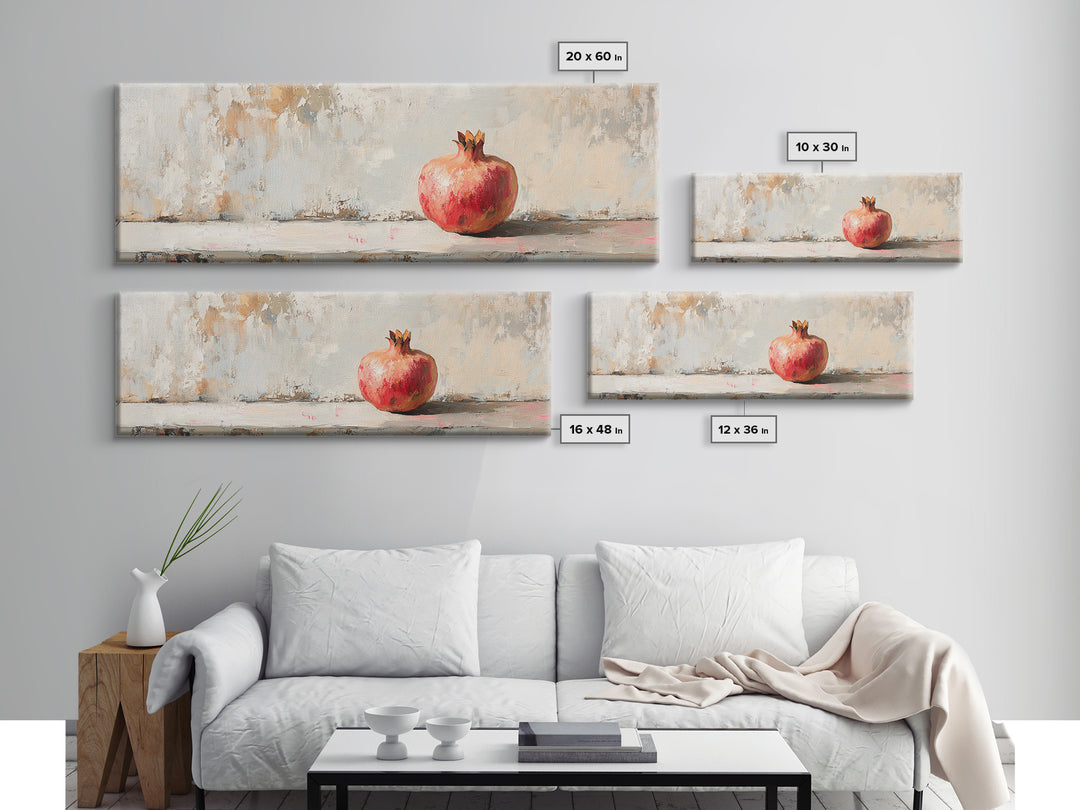 Single Red Pomegranate Still Life Wall Art, Minimalist Canvas Print, Fruit Art, Kitchen Decor, Neutral Living Room Decor