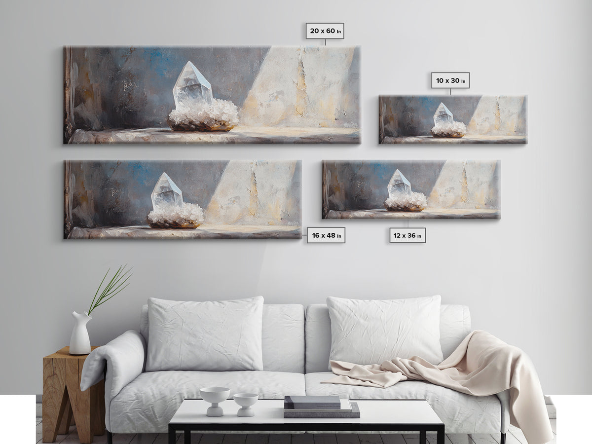 Clear Quartz Crystal On Windowsill Canvas Print, Spiritual Wall Art, Minimalist Home Decor, Meditation Room Gift For Her