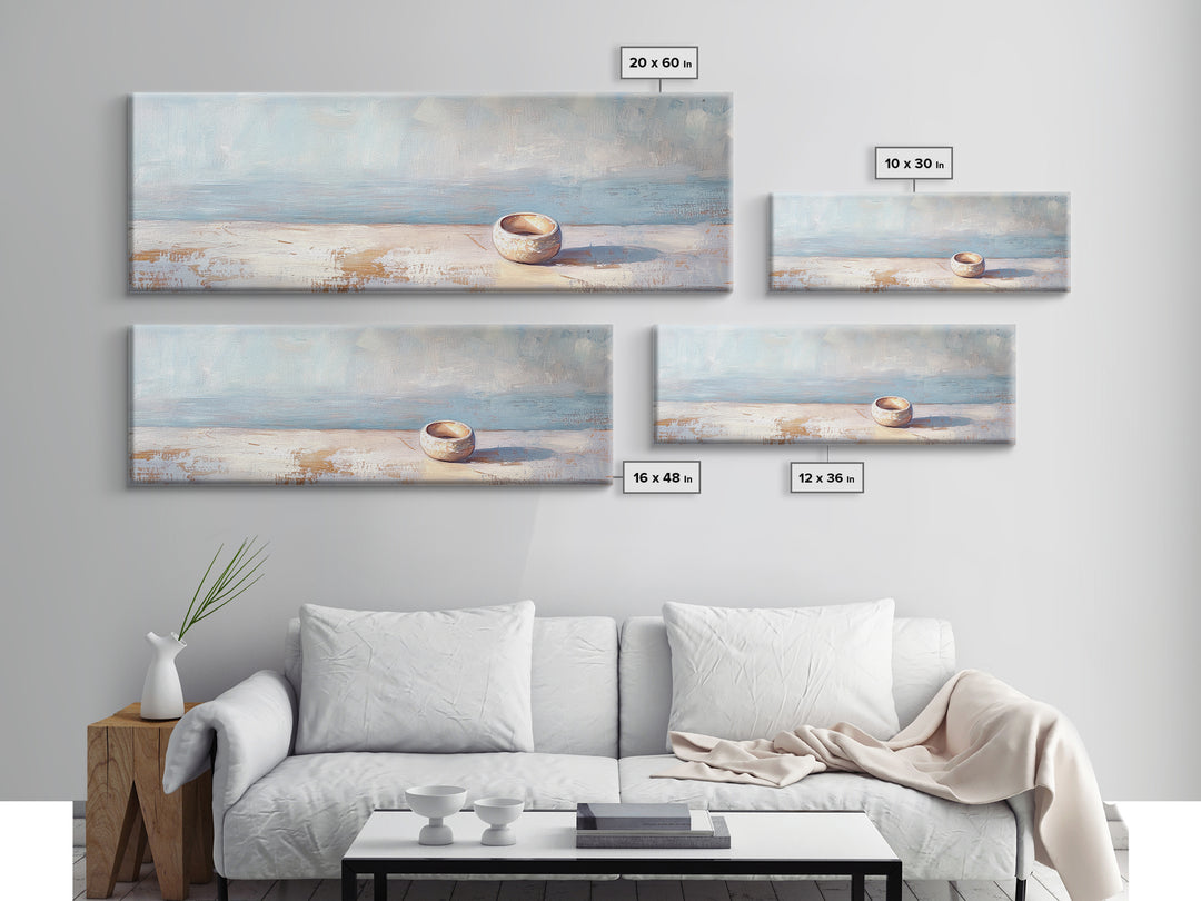 Tiny Ceramic Bowl On Blue Ledge Wall Art, Minimalist Coastal Decor, Neutral Still Life Print, Calm Japandi Home Decor Art