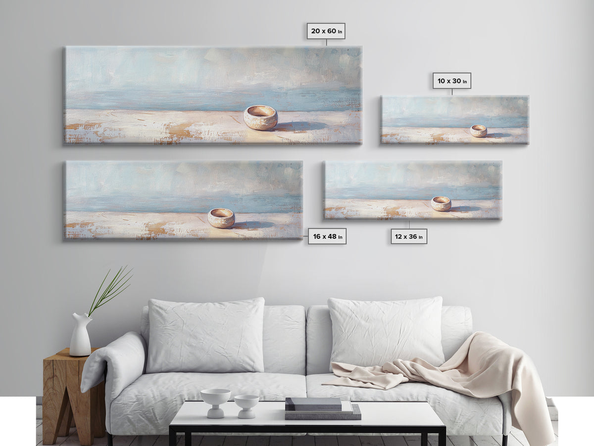 Tiny Ceramic Bowl On Blue Ledge Wall Art, Minimalist Coastal Decor, Neutral Still Life Print, Calm Japandi Home Decor Art