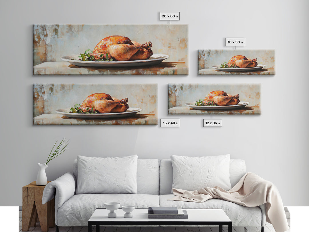 Roasted Chicken On White Platter Canvas Print, Rustic Kitchen Wall Decor, Food Art, Dining Room Decor, Housewarming Gift