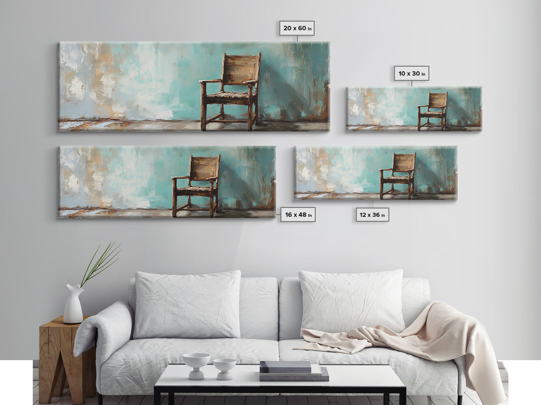 Rustic Empty Chair Wall Art, Moody Minimalist Framed Canvas Print, Wabi Sabi Office Decor, Neutral Living Room Wall Decor