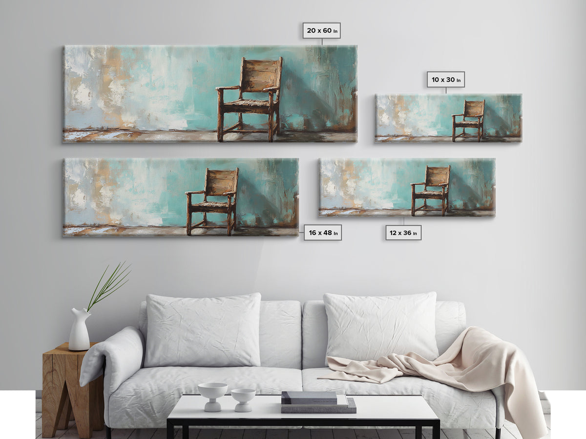 Rustic Empty Chair Wall Art, Moody Minimalist Framed Canvas Print, Wabi Sabi Office Decor, Neutral Living Room Wall Decor