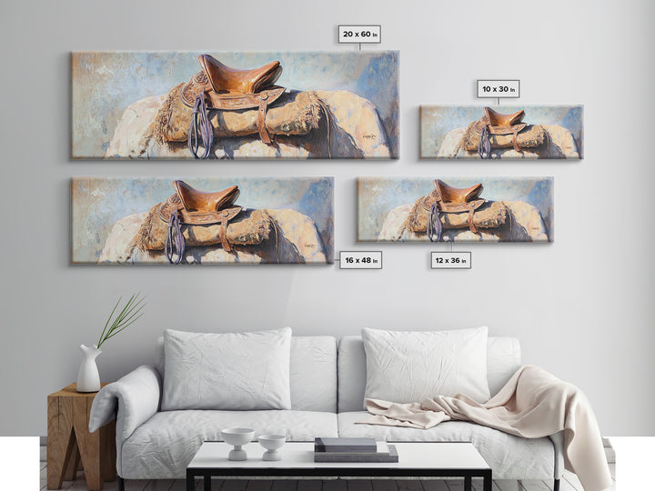 Western Horse Saddle Wall Art, Rustic Ranch Decor, Cowboy Farmhouse Canvas Print, Equestrian Wall Decor, Horse Lover Gift For Him