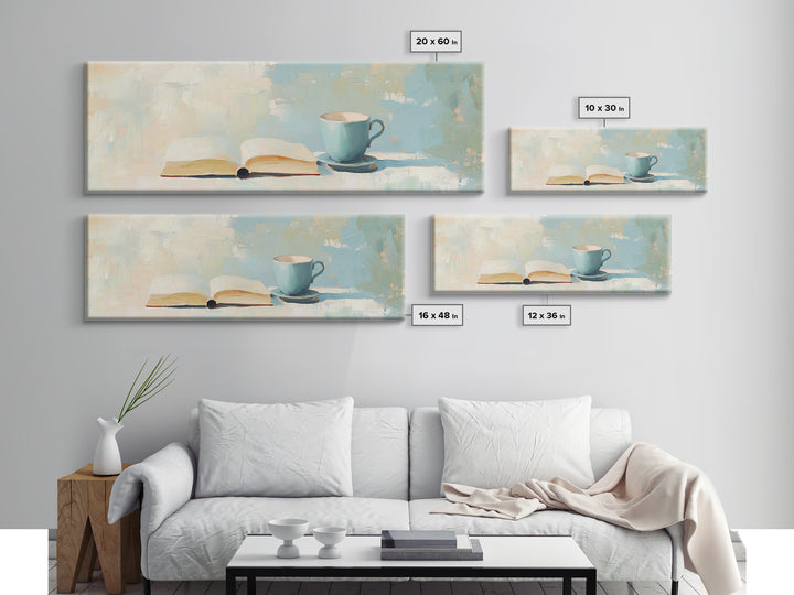 Open Book And Blue Teacup Wall Art, Cozy Reading Nook Print, Book Lover Gift, Minimalist Home Decor, Living Room Decor, Wall Decor