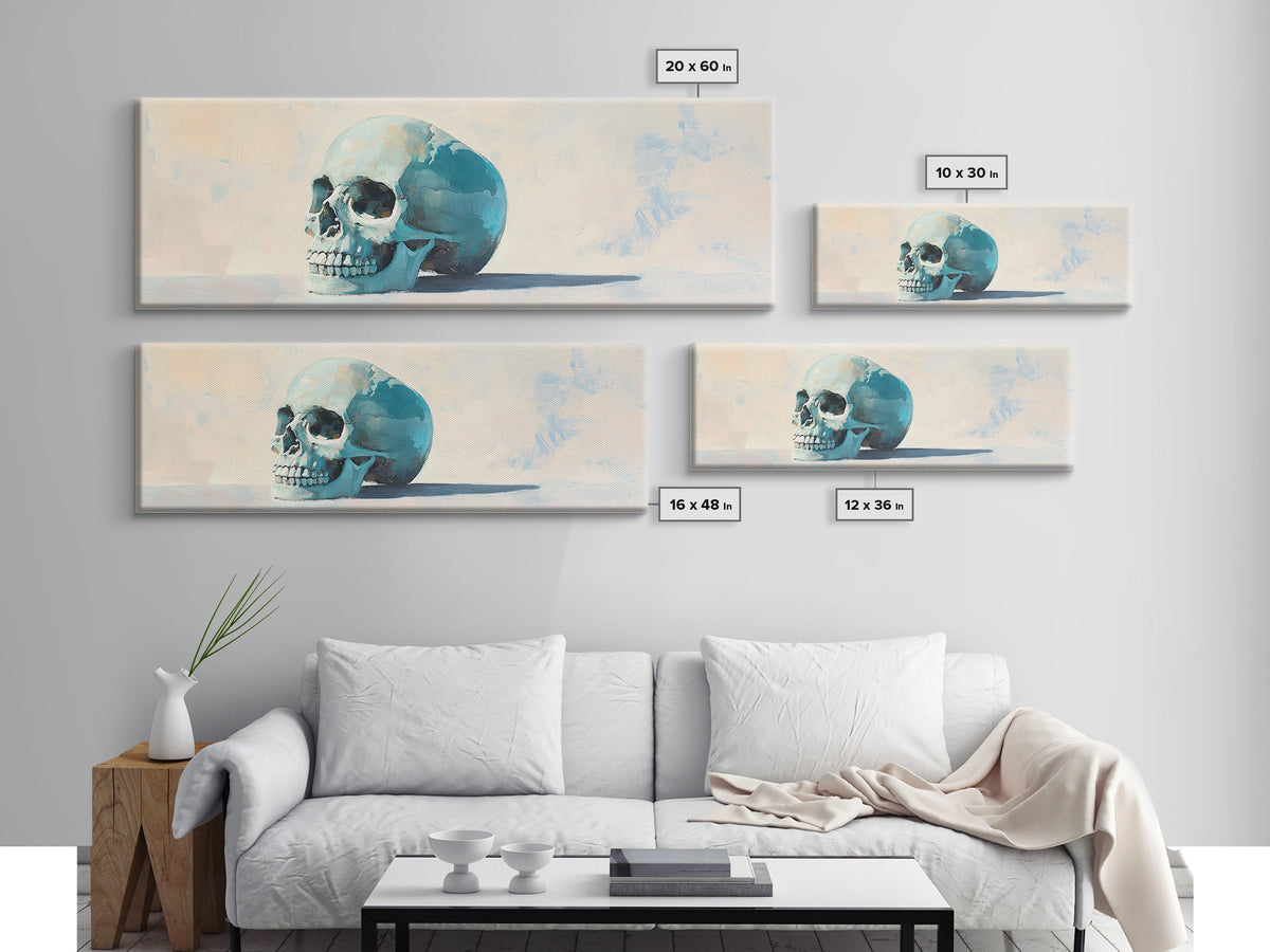 Blue Human Skull Canvas Print, Anatomical Still Life Wall Decor, Medical Office Art, Dark Academia Decor, Gothic Wall Art, Gift For Him