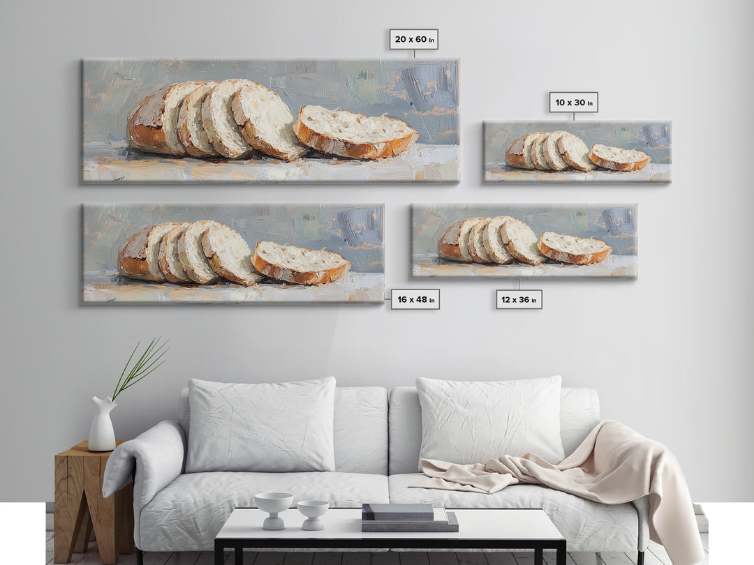 Sliced Rustic Bread Wall Art, Cozy Kitchen Print, Farmhouse Kitchen Decor, Foodie Gift, Still Life Oil Painting, Dining Room Decor