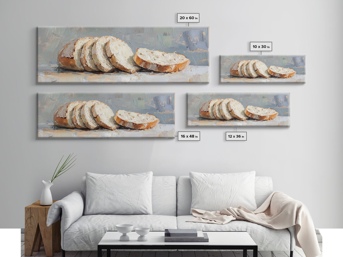 Sliced Rustic Bread Wall Art, Cozy Kitchen Print, Farmhouse Kitchen Decor, Foodie Gift, Still Life Oil Painting, Dining Room Decor