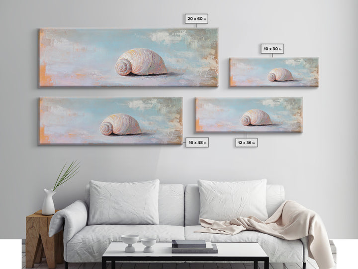 Pastel Seashell On Soft Blue Sand Canvas Print, Coastal Wall Art, Beach House Decor, Ocean Nursery Art, Seaside Gift For Her