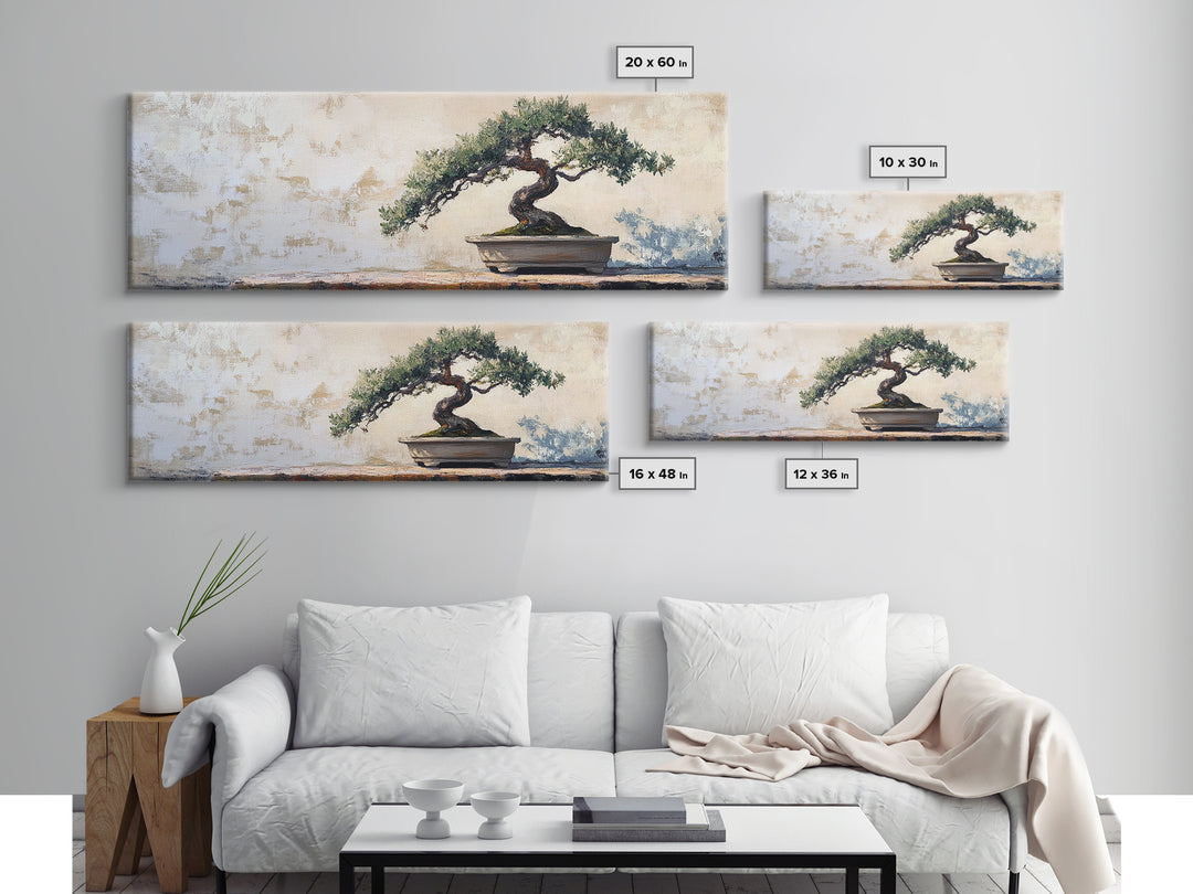 Twisted Bonsai Tree Framed Canvas Print, Japandi Zen Wall Decor, Minimalist Nature Art, Calm Office Living Room Decor Gift