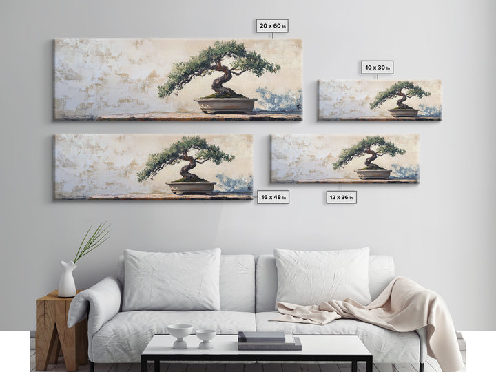 Twisted Bonsai Tree Framed Canvas Print, Japandi Zen Wall Decor, Minimalist Nature Art, Calm Office Living Room Decor Gift