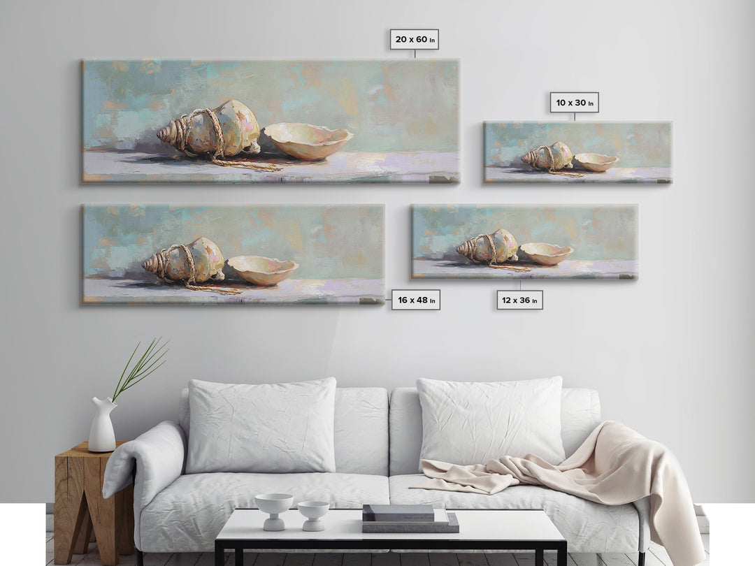 Neutral Seashell Still Life Canvas Print, Coastal Wall Art, Beach House Decor, Ocean Shell Bathroom Wall Decor Housewarming Gift