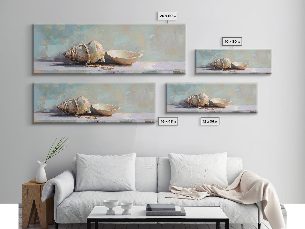 Neutral Seashell Still Life Canvas Print, Coastal Wall Art, Beach House Decor, Ocean Shell Bathroom Wall Decor Housewarming Gift