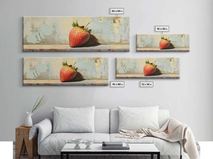 Single Strawberry Still Life Wall Art, Rustic Kitchen Decor, Fruit Art Print, Farmhouse Canvas, Dining Room Decor Gift Idea