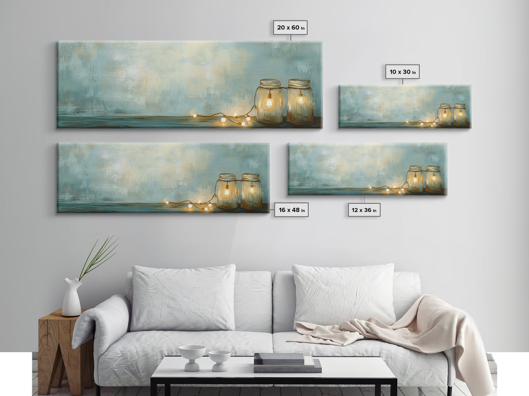 Glowing Mason Jar Lights Canvas Print, Cozy Farmhouse Wall Decor, Rustic Home Decor, Bedroom Art, Housewarming Gift For Her