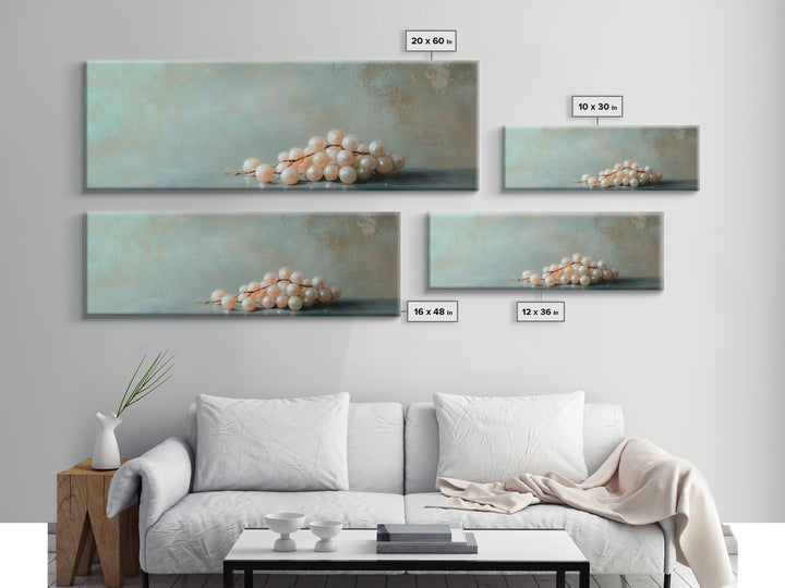 White Grape Still Life Framed Canvas Print, Elegant Kitchen Wall Art, Fruit Art, Dining Room Decor, Winery Wall Decor Gift