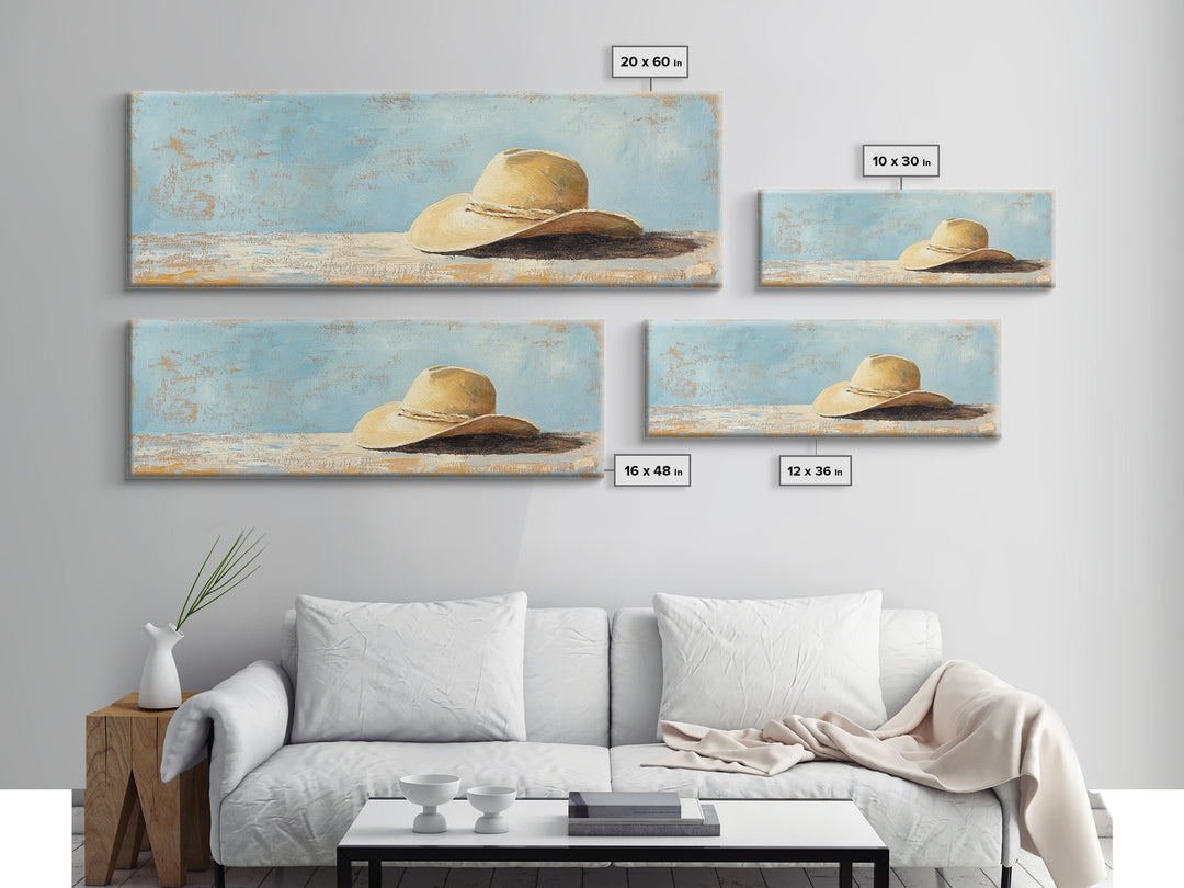 Wide Brim Straw Hat Wall Art, Neutral Coastal Decor, Beach House Print, Summer Bedroom Decor, Minimalist Canvas Gift For Her