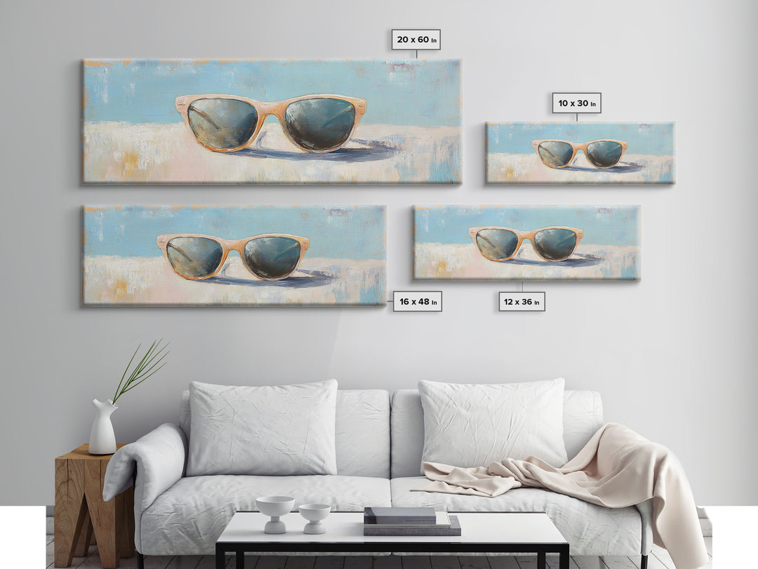 Retro Sunglasses Still Life Canvas Print, Summer Beach Wall Art, Minimalist Coastal Decor, Fashion Wall Art, Gift For Her