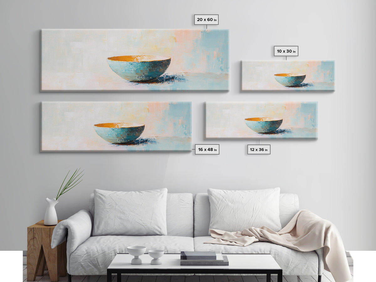Turquoise Ceramic Bowl Canvas Print, Minimalist Kitchen Wall Art, Modern Neutral Decor, Soft Abstract Still Life Painting